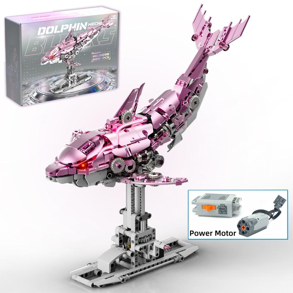 Non-Toxic Mechanical Dolphin Building Blocks Model Bricks With Light Creative Ocean Animal Diy Desktop Decor Toys Christmas Birthday Gifts