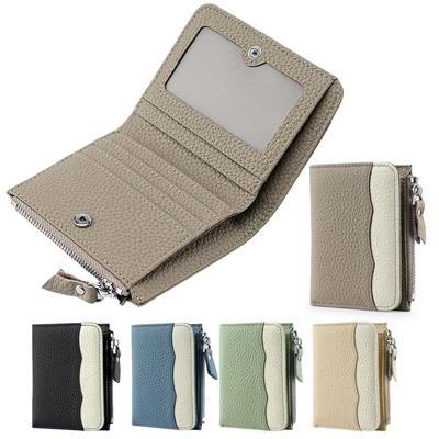 ENJHIKE Women's Mini Bifold Wallet, Cowhide Leather, with Card Slots, Folding Coin Purse, Genuine Leather, Large Capacity, Popular, Lightweight,