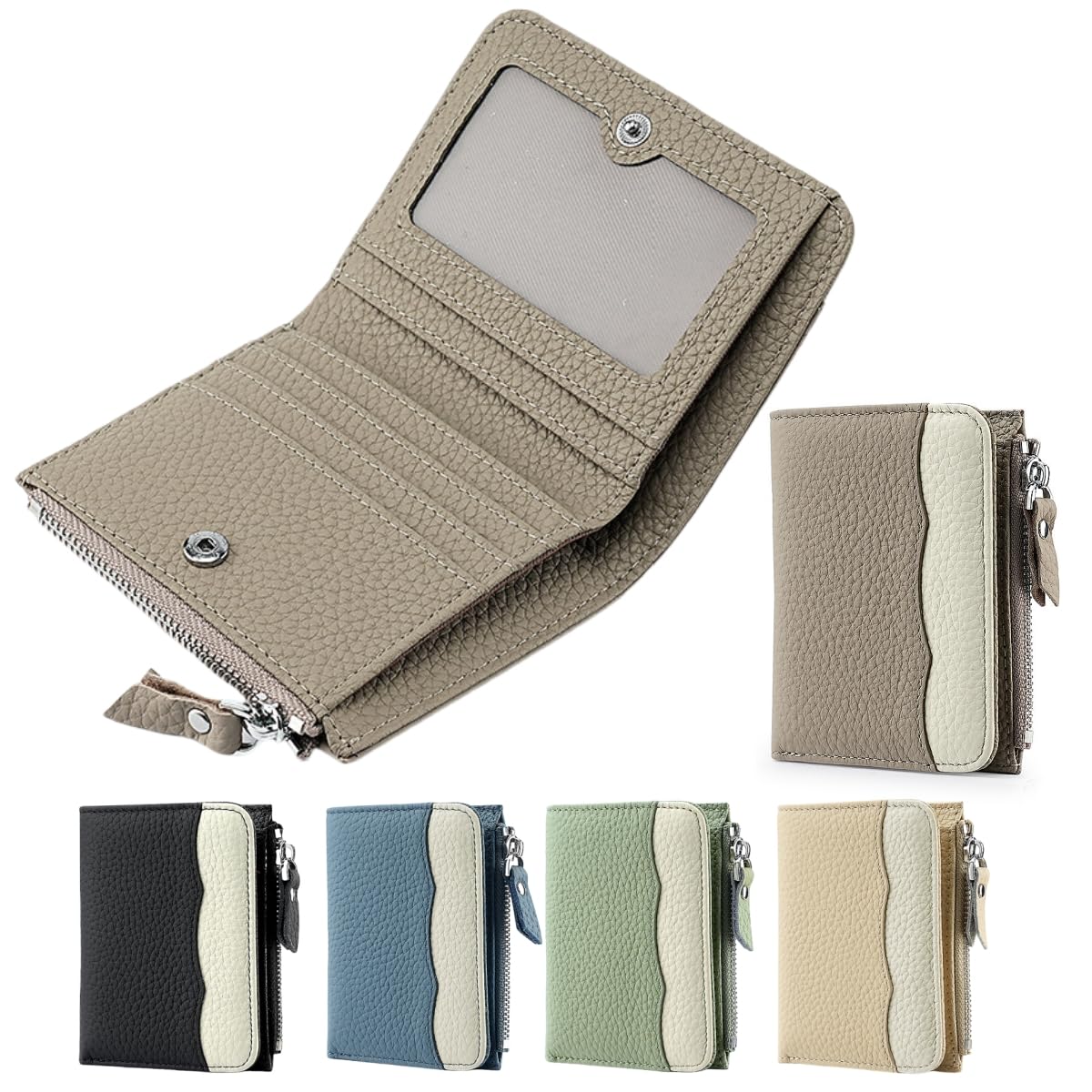 

ENJHIKE Women s Mini Bifold Wallet, Cowhide Leather, with Card Slots, Folding Coin Purse, Genuine Leather, Large Capacity, Popular, Lightweight,