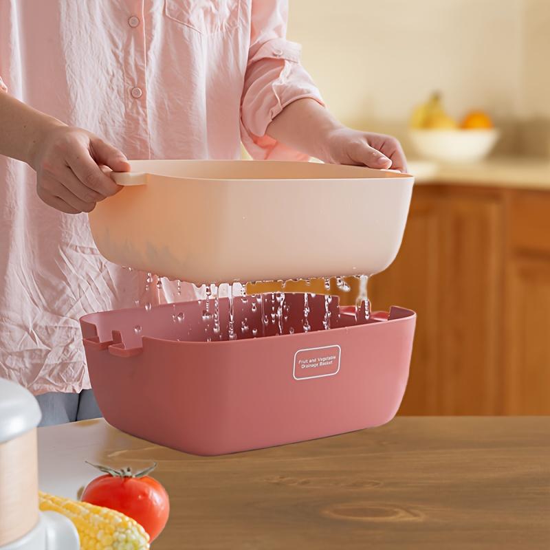 

Draining basket creative home kitchen double layer multi functional contrast thickened fruit basin storage basket washing basin Random 3pc