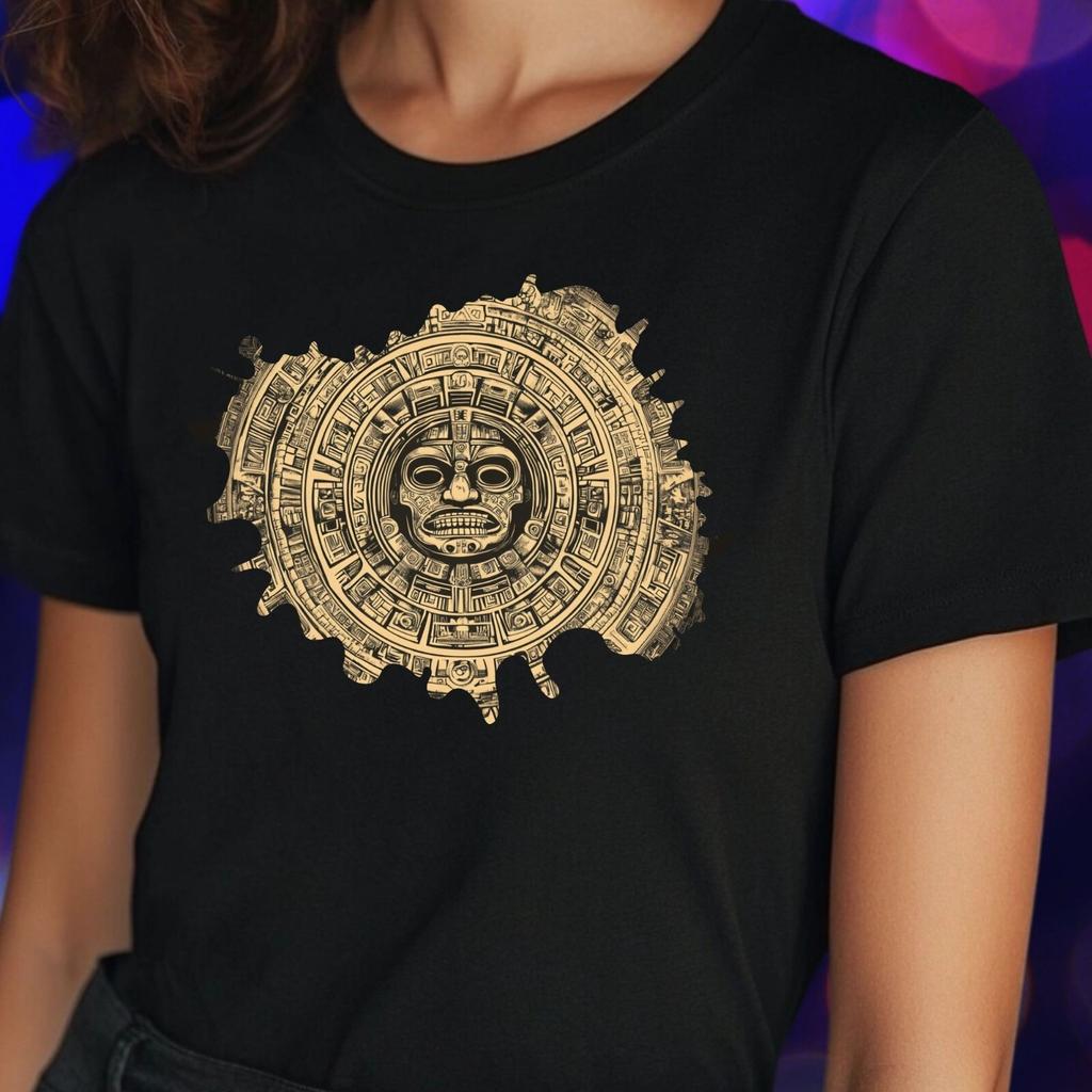 T-Shirt Women Aztec Calendar Motif Cotton Size S To 3XLWill Open In New Window or Tab