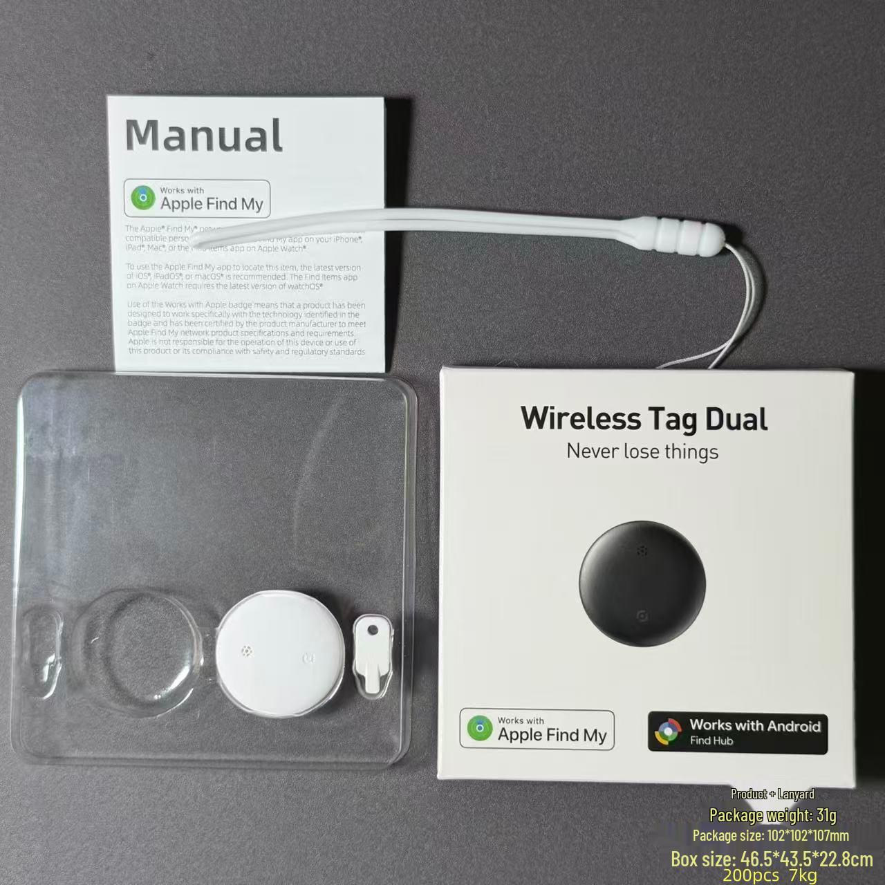 Dual-System AirTag Tracker for iOS & Android - GPS Pet, Key, and Item Finder, Anti-Lost Device for Apple