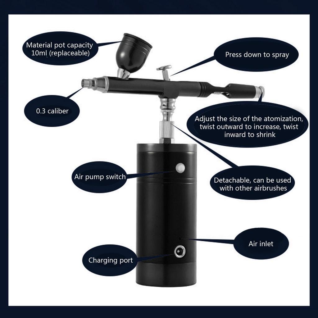 900 mAh 10/20/40ml Black Multi-Purpose Cordless Airbrush Set Spray Pump Gen Pen Air Compressor Kit Portable Air Brush Set Art Painting Spray Mini