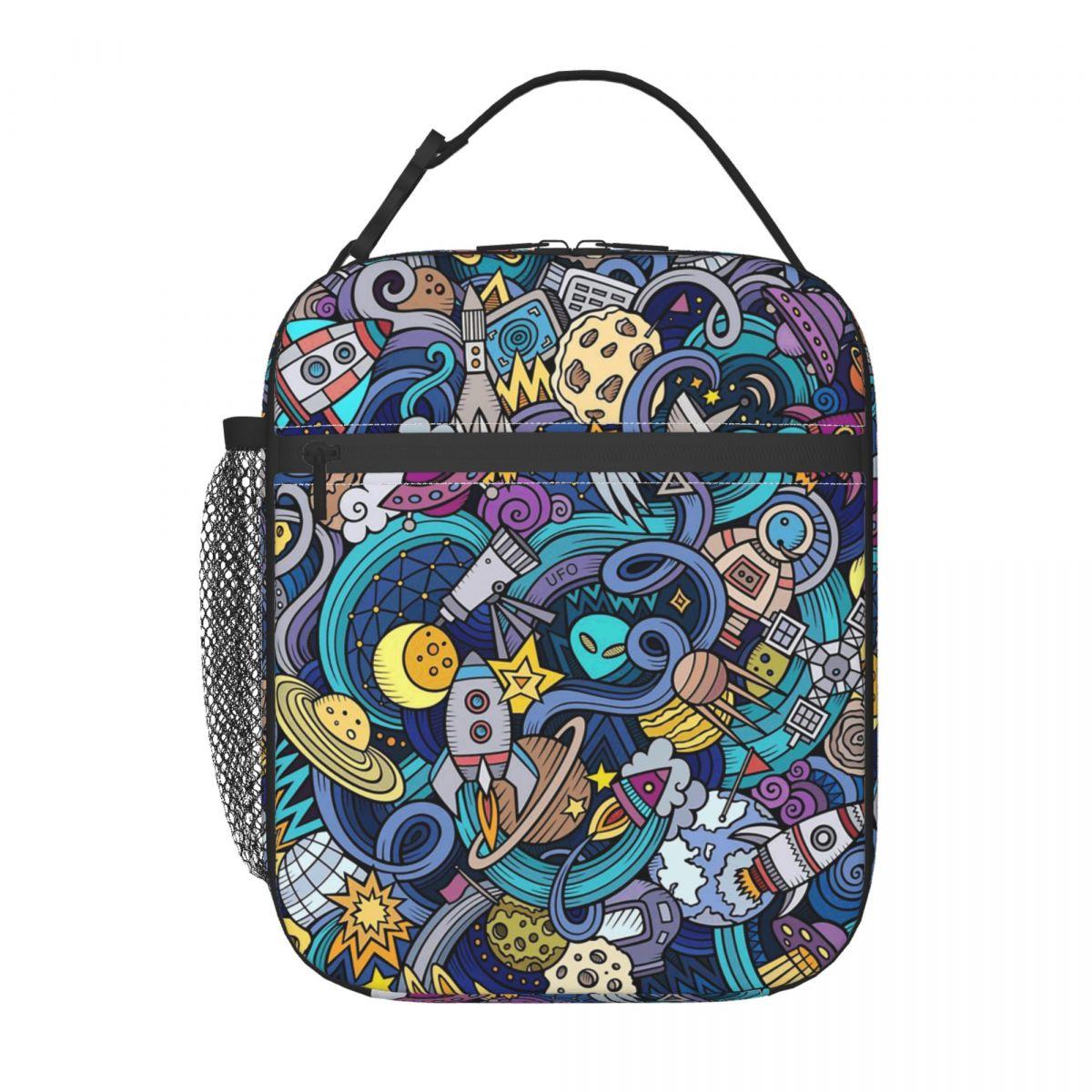 

Colour Alien Rocket Spaceship Pattern Insulated Lunch Bag for Women Children Portable Food Boxes Thermal Lunch Box Tote One Size