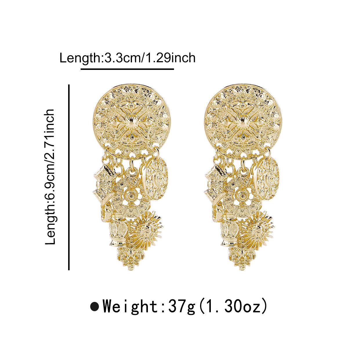 

European Exaggerated French Court Geometric Tassel Earrings High Grade Dangle Earrings Luxury Vintage Fashion Jewelry золотий