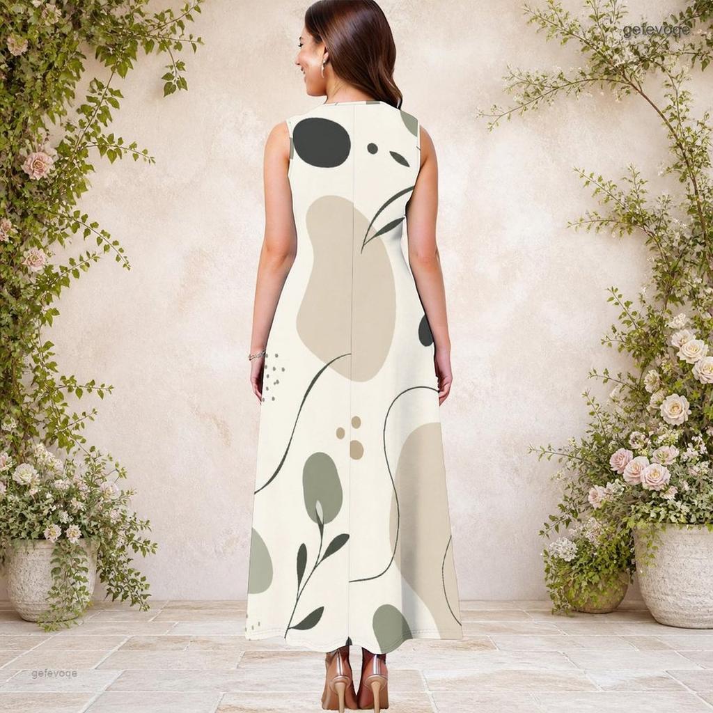 Women Plus Size Keyhole Neck Sleeveless Abstract Printed A Line Maxi Dress