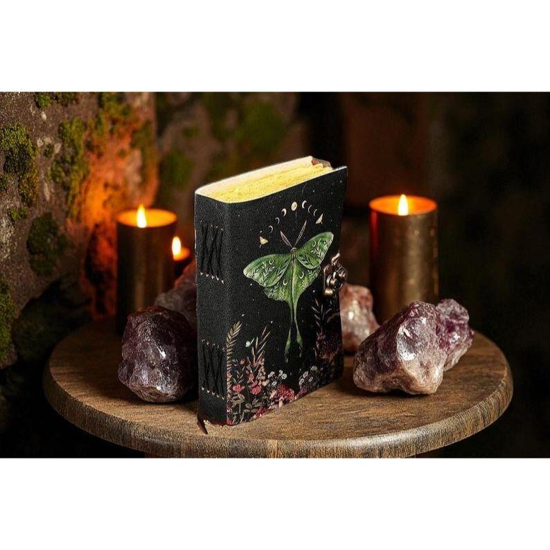 Luna Moth Leather Book of Shadows | Chakra Spell Journal | Leather Witchcraft Grimoire | Witchy Gift | Handmade Notebook
