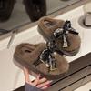 2025 winter new denim bow plush bag head slippers women's home fashion outer wear non-slip cotton mop