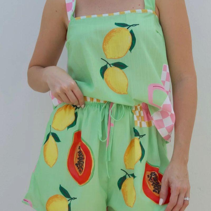 

Fashion Elegant Summer Casual Printing Suit Stylish Camisole Loose Lace-up Shorts Two-piece Set Green L