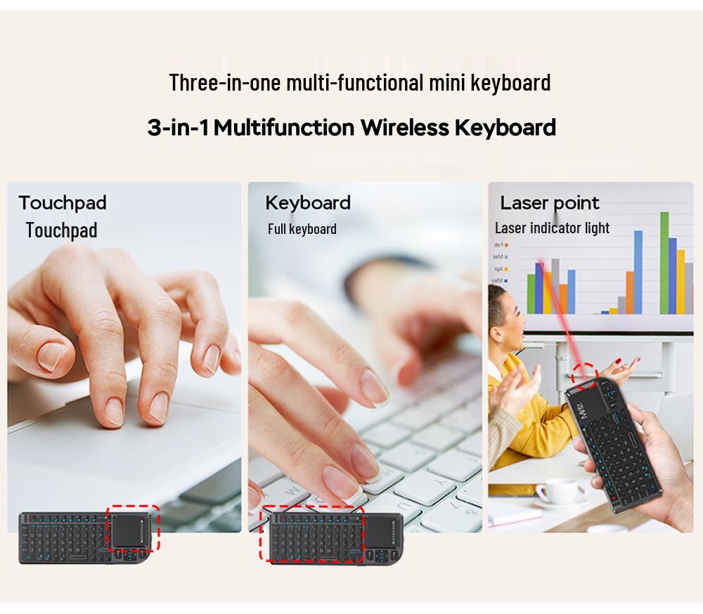 Bluetooth Wireless Dual-Mode Mini Keyboard with 2.4G Connectivity and Laser Light for Mobile Phones and Tablets