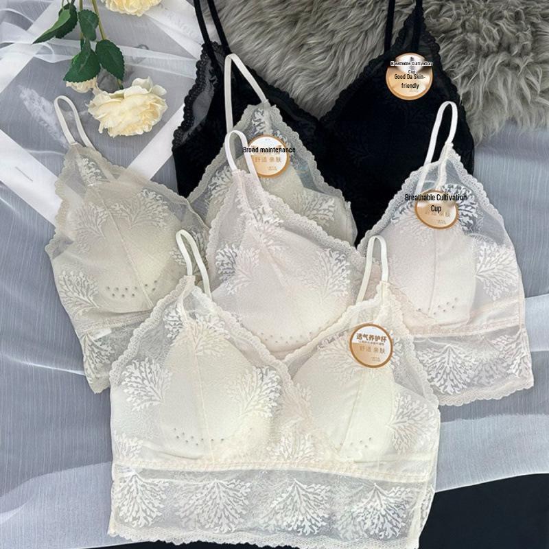 

Французская бесшовная роскошная кружевная майка и бюстгальтер с боковой поддержкой M (80-105 lbs)