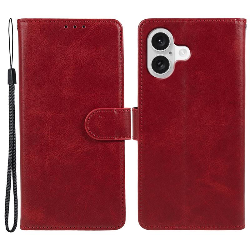 For iPhone 17 Case Calf Texture PU Leather Wallet Phone Cover with Wrist Strap