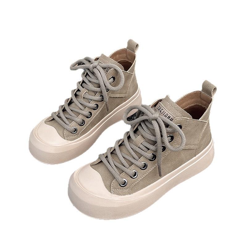 Ugly cute big head high-top shoes women's 2025 autumn new retro soft-soled women's shoes versatile sports and leisure soft leather board shoes