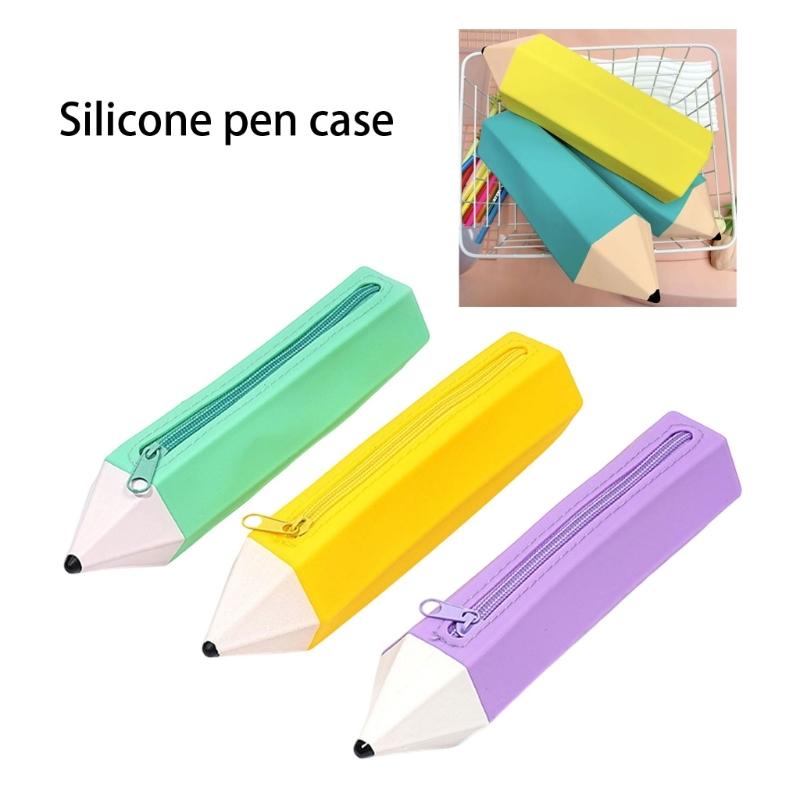 Silicone Pen Bag Soft Pencil Organizers Pencil Shape Pencil Case For Erasers Markers Scissors Storage
