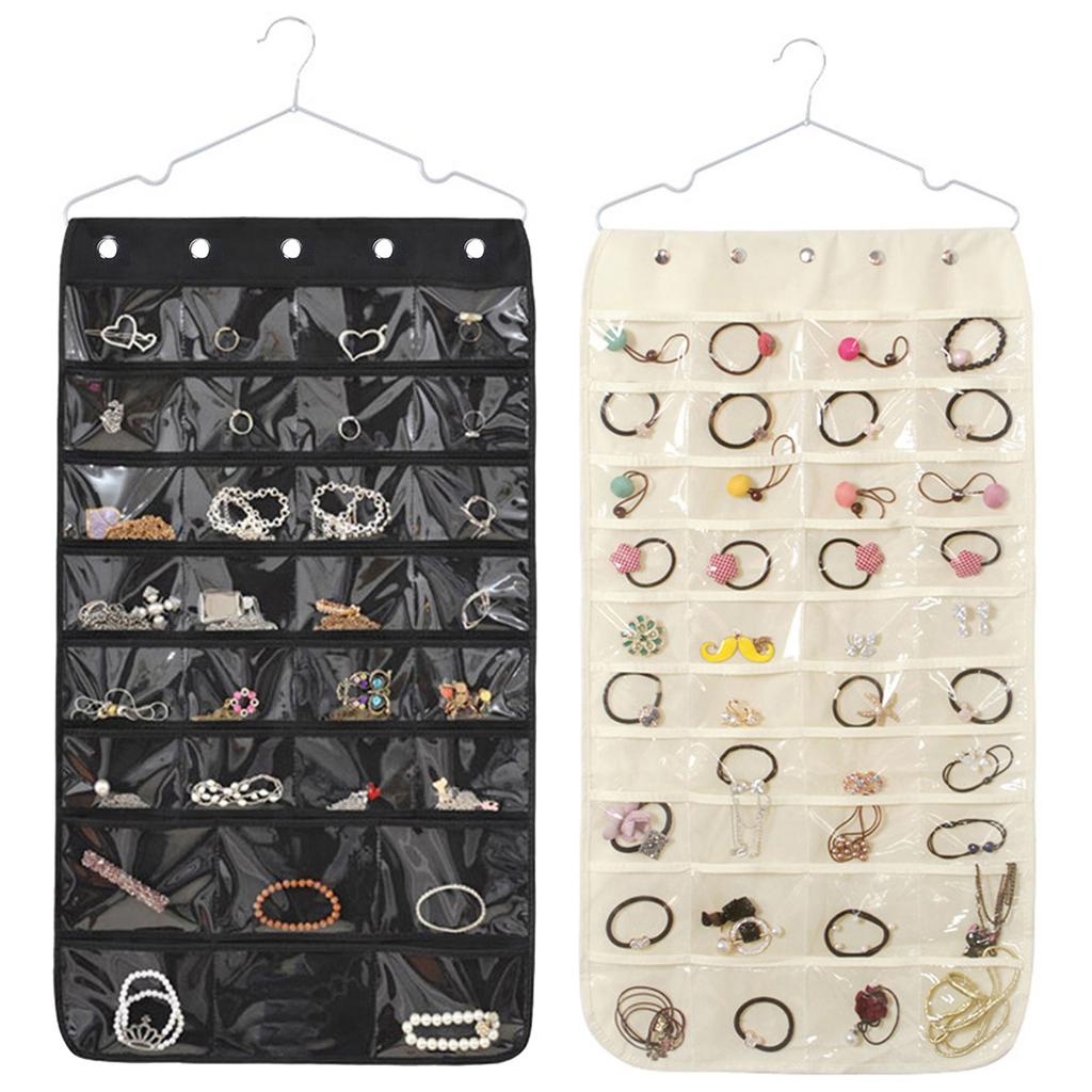 Dustproof Hanging Jewelry Organizer Double Sided Jewelry Storage Bag for Rings Earrings Necklaces Bracelets Durable
