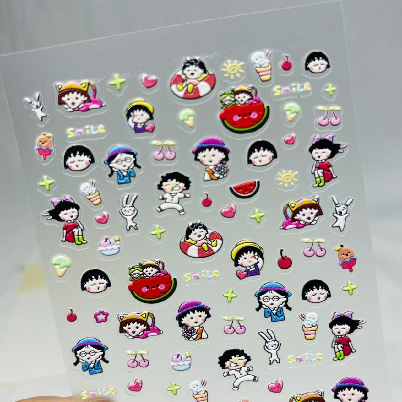 Chibi Maruko-chan 3D Embossed Nail & Phone Decoration Stickers Chibi Maruko-chan