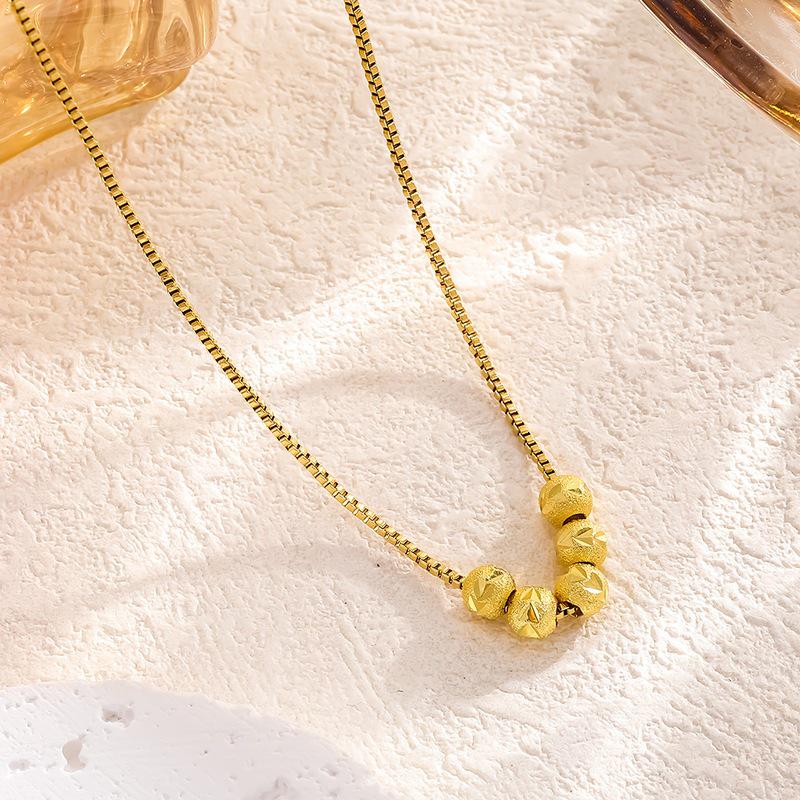Women's Trendy Copper Transfer Bead Necklace with Micro-inlaid Collarbone Chain - Five Blessings Design, Colorfast Light Luxury Style
