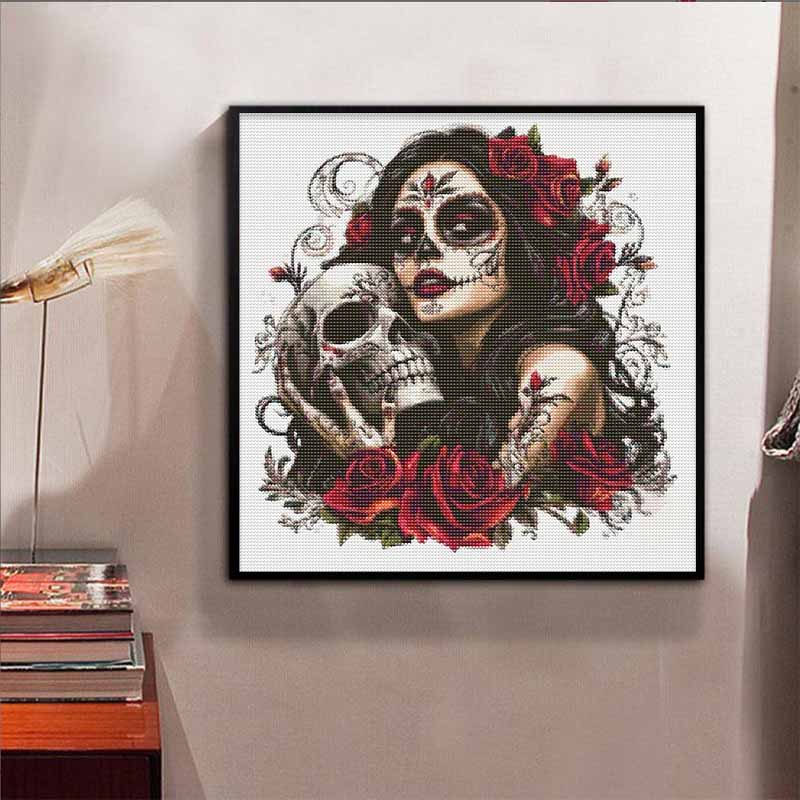 DIY Diamond Painting Canvas Day of The Dead Sugar Skull Rose Woman Pattern 5D Rhinestone Art Kit for Home Wall Decor Supplies