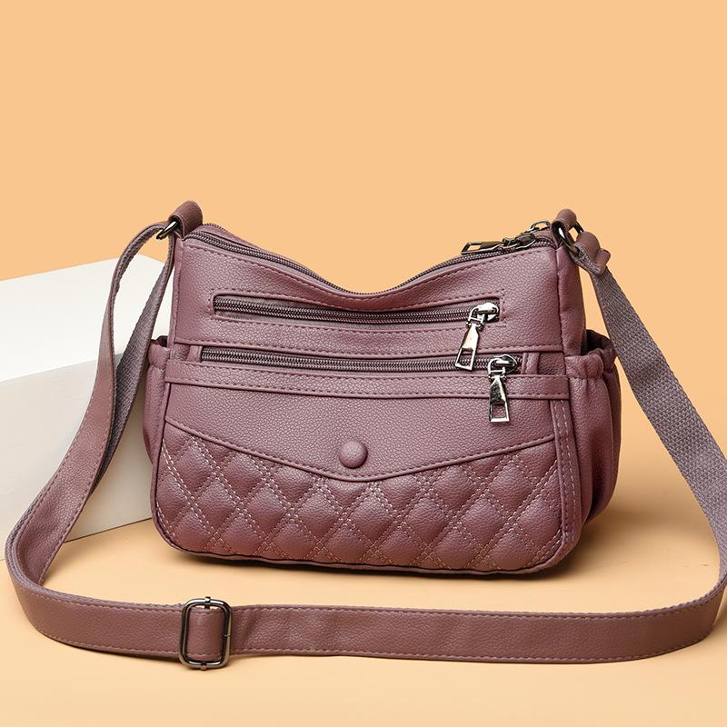 

Женская сумка через плечо с ромбом, многослойная сумка, мягкая кожаная сумка-мессенджер, женская сумка среднего возраста, сумка на одно плечо для мам фиолетовый