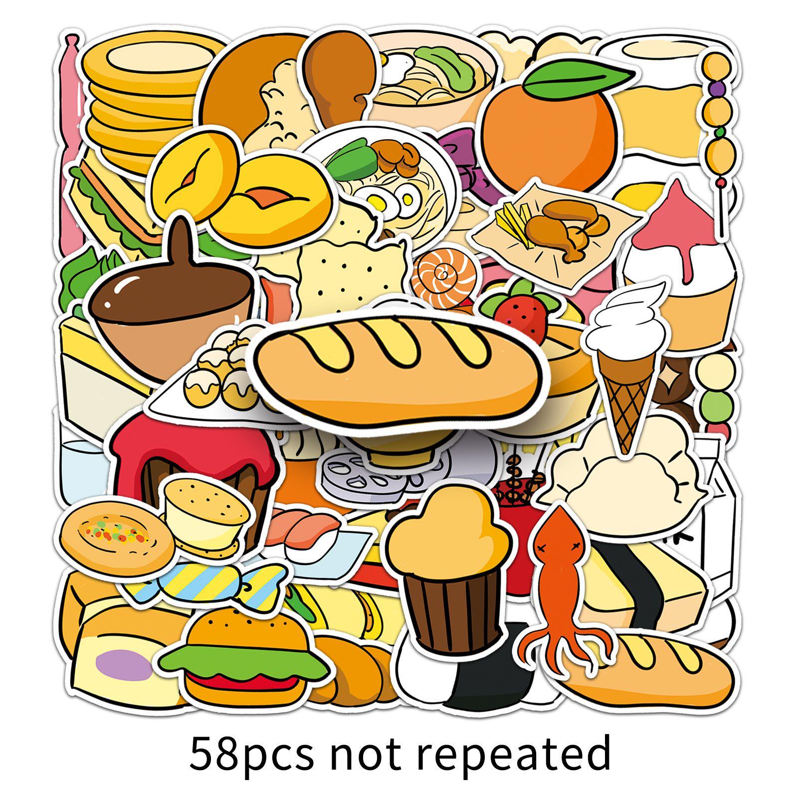 50 Hand-Drawn Cartoon Food Stickers: Non-infringing DIY Journal & Computer Decor