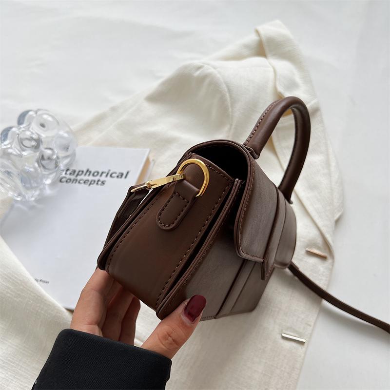 Solid Color PU Retro Flip Small Square Bag for Women's Shoulder Bag