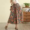 Women Vintage Skirts Spring Chinese Style Elastic Waist Print Floral Female A-Line Skirts