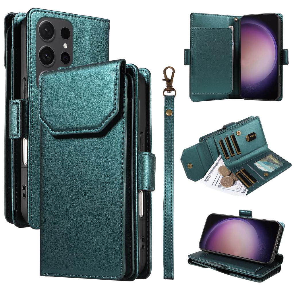 For Samsung Galaxy S24 Ultra Case with Multi-Card Holder and Strap PU Leather Phone Cover Stand