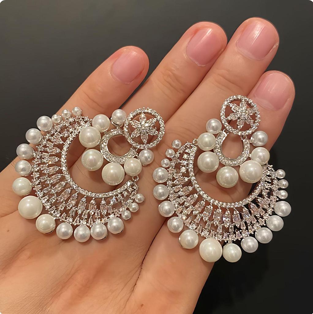European & American Silver Needle Inlaid Diamond Pearl Earrings: Stylish, Elegant, and Luxurious Statement Ear Studs