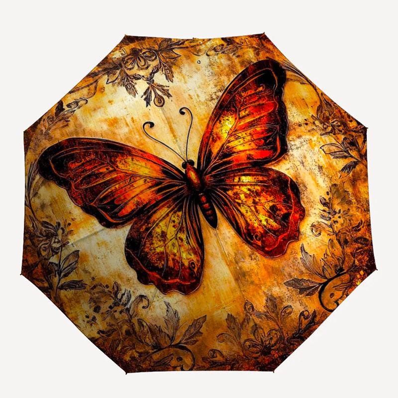 1pc Umbrella Featuring a Butterfly And Floral Design - Perfect for Home, Travel, And Outdoor Use. This Compact, Three-Fold Umb