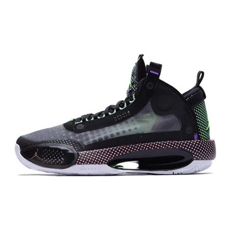 Jordan Scarpe da Basket Air Jordan 34 GS 'Halftone Dots' Ammortizzazione Resistenti all'Abrasione Mid-top Grigio Verde Unisex BQ3384-013
