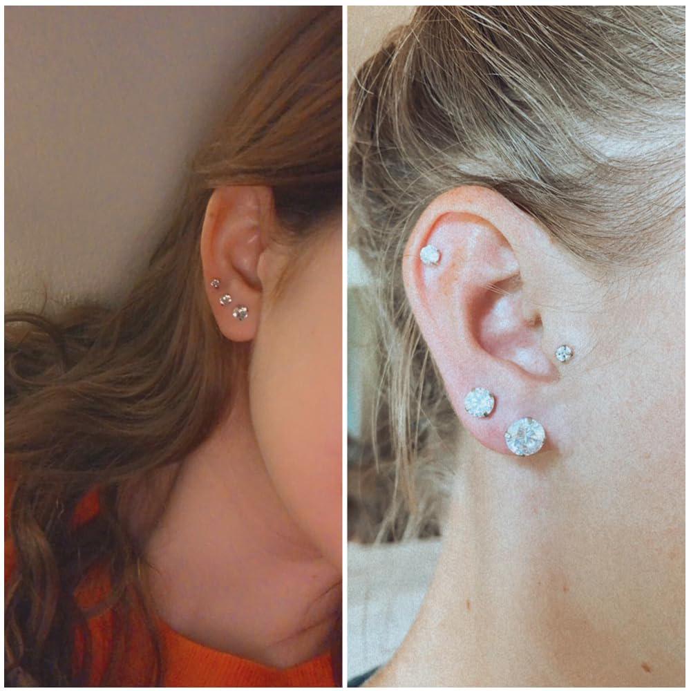 1 Pair Rose Gold Hypoallergenic 316L Stainless Steel White Cubic Zirconia CZ Stud Earrings Size 3-8mm