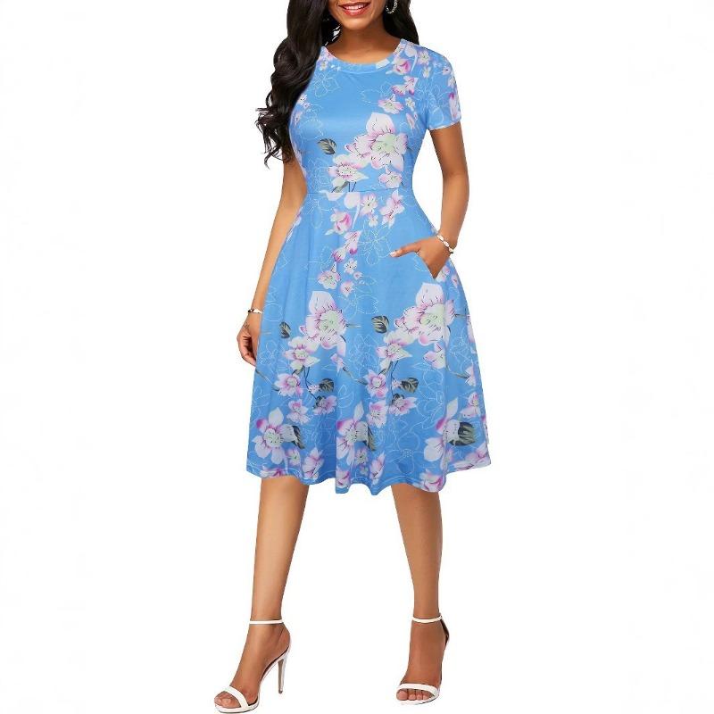 GMXIA Kadın Modası Yaz İlkbahar Kısa Kollu O-Boyun Günlük Elbiseler