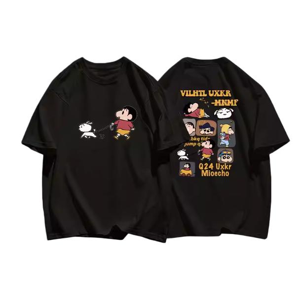 2026 Summer Comic Form Crayon Shinchan Image 100 Cotton Printed Oversize Casual Tshirt Adult Children Parentchild Top Y2k