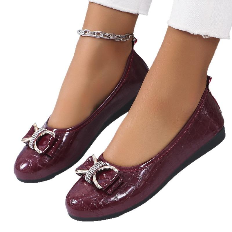 Chaussures plates à semelle plate grande taille pour femmes, nouvelles chaussures simples à talon compensé à nœud, talon bas, chaussures simples pour femmes à bout rond, chaussures de travail pour femmes, chaussures en cuir