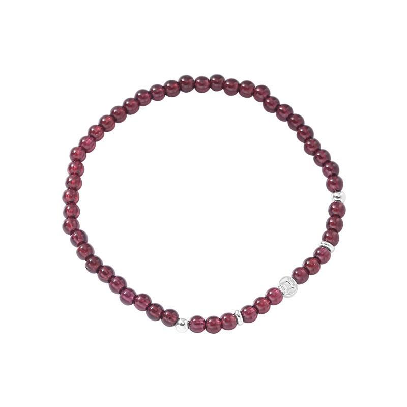 Sterling Coin Garnet Beaded Bracelet Women Minimalist Boho Style Adjustable Handmade Jewelry B3036 925 Sterling Silver