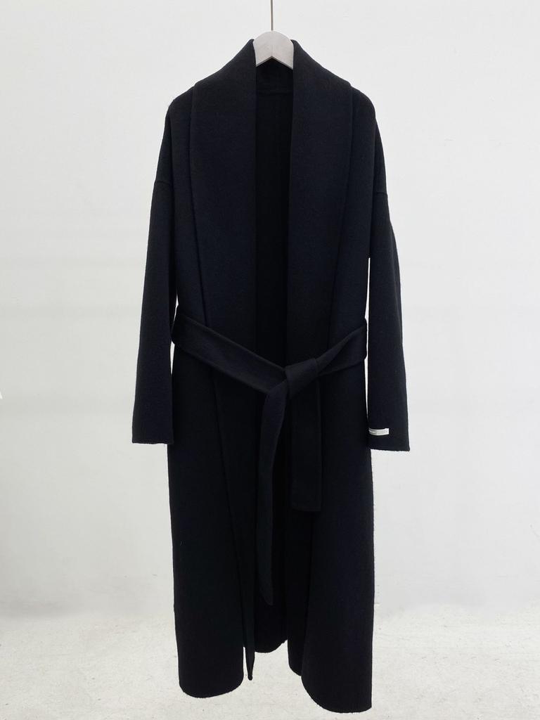 Temperament bathrobe long double-sided wool coat autumn and winter simple red, white and black belt women's loose