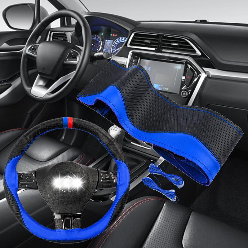 Χειροποίητο Κάλυμμα Τιμονιού από Γνήσιο Δέρμα, Αντιολισθητικό, Άνω Στρώμα από Δέρμα Αγελάδας που Απορροφά τον Ιδρώτα, Καθολικό για Όλες τις Εποχές.