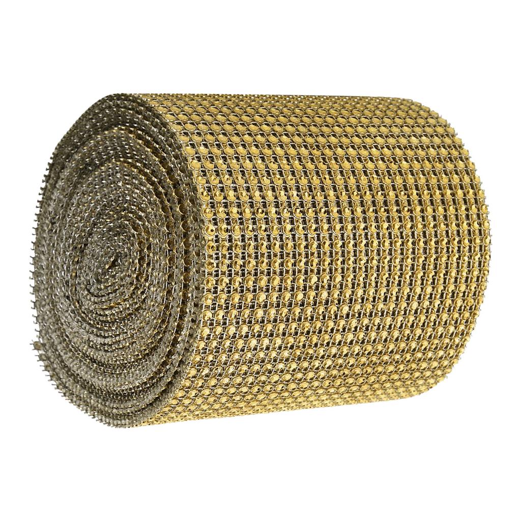 9m 24 Reihen Galvanik Kunststoff Künstliche Strass Band Mesh Hochzeit Kleidung DekorationGold