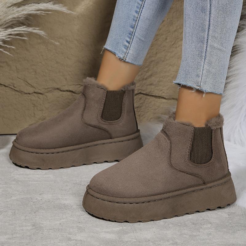 Women's Fleece-Lined Slip-On Snow Boots, Round Toe Thick Sole Winter Shoes, Plus Size Fall Winter Footwear
