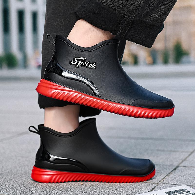 Fashion Men Rain Boots Waterproof Shoes Fashion Non-Slip Work Short Boots Outdoor Fishing Camping Rain Shoes Slip on Rubber Ankle Boots