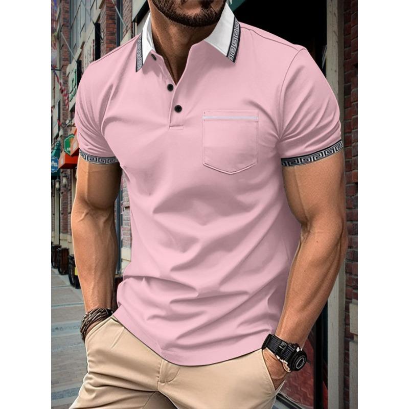 Man Summer Printed Collar Polos Shirt with Button Pocket for Men's Short Sleeve Sports Polo Shirts