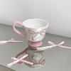 1Pc 350ml Ceramic Embossed Bow Mug Hand-Pinched Pattern Simple Morandi Color Tall Design for Coffee Oatmeal Yogurt-Holiday Gift