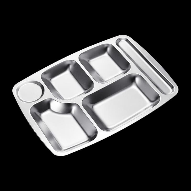 Stainless Steel Rectangular 6-Compartment Cafeteria Tray