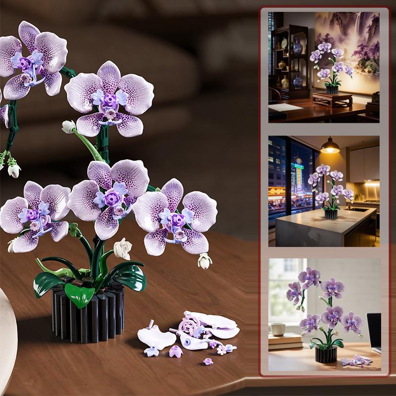 619Pcs Orchid Flower Bouquet Vase Model Bricks Set  New Idea Home Decoration Holiday Gifts Building Blocks Ornament
