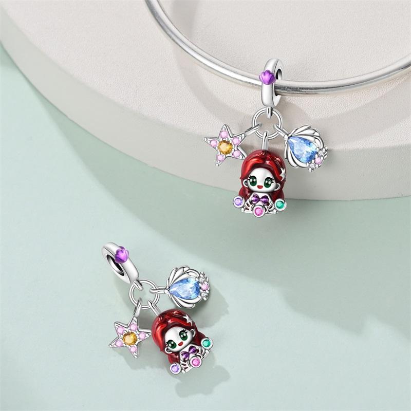 925 Silver Ocean Princess Magic Mirror Princess Rose Princess Charms Pendants Fit DIY Bracelets Party Jewelry