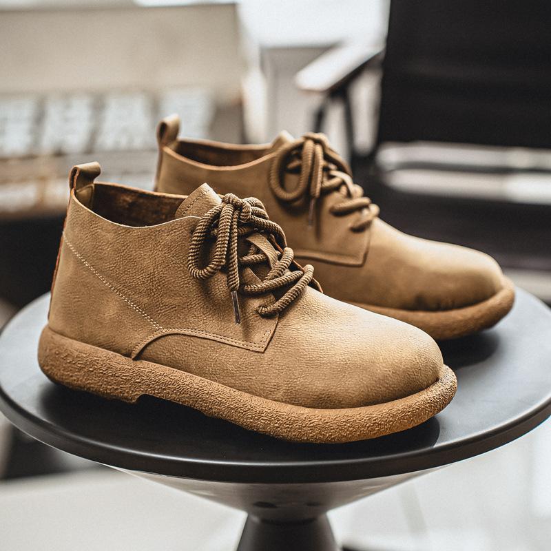 Casual Leather Shoes Men's New Retro British Style Big Head Shoe Soft Sole Low-top Fashion Leather Shoe Men Men's Casual Shoes