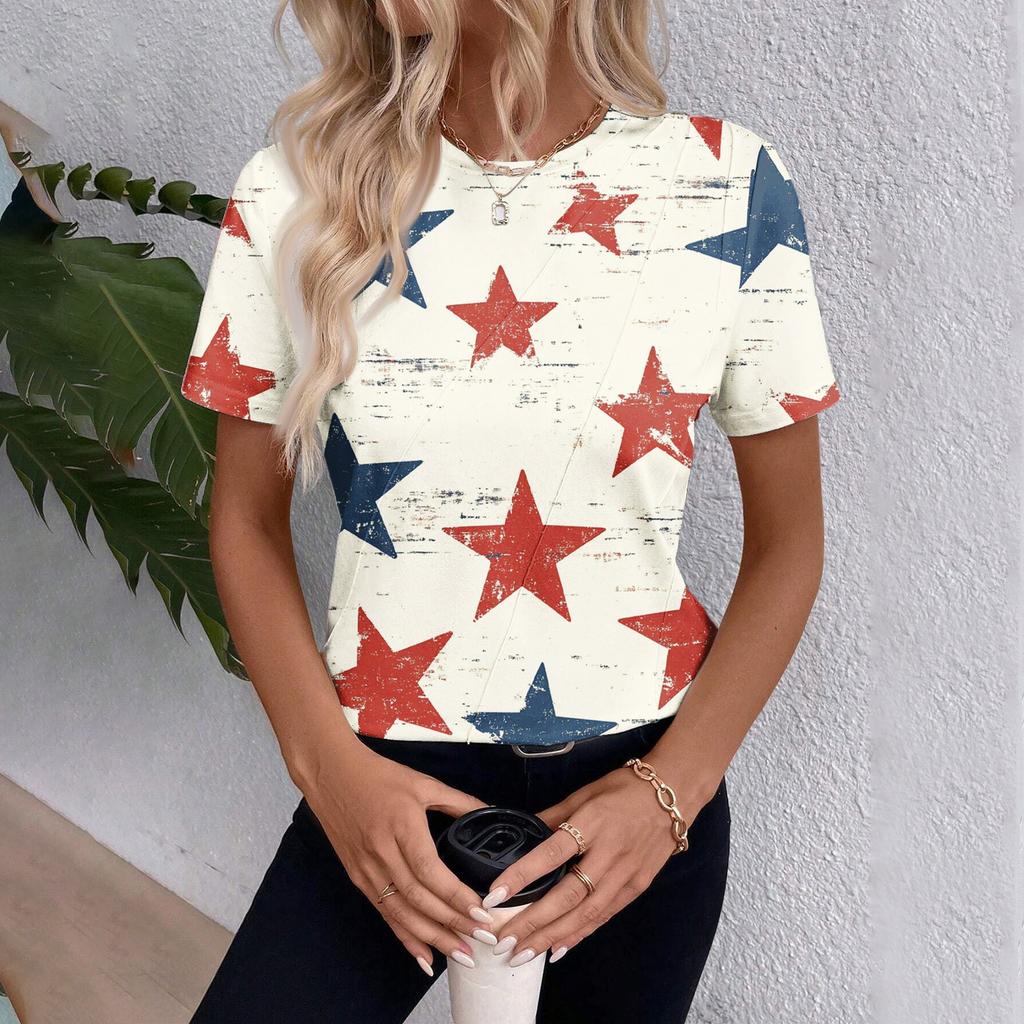 Damen Top mit Kurzarm und Unabhängigkeitstag-Print