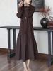 Autumn/Winter Solid Color Women's Slimming Long Sleeve Patchwork Dress, Long Skirt, Elegant and Relaxed Style