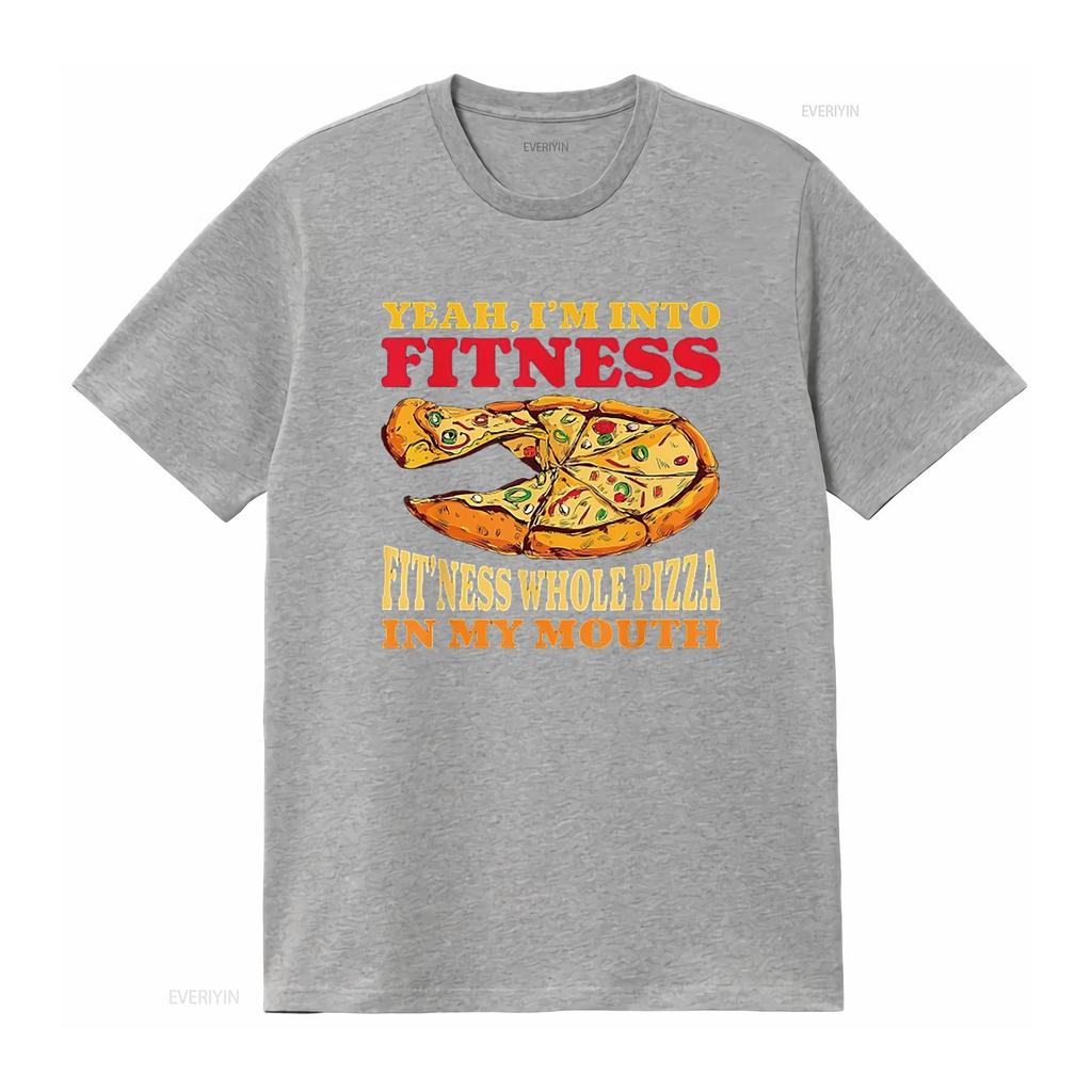 Mens I M Into Fitness Whole Pizza In My Mouth Funny Gym Lover T Shirt Black Vintage Washed Graphic Fashion Stretched