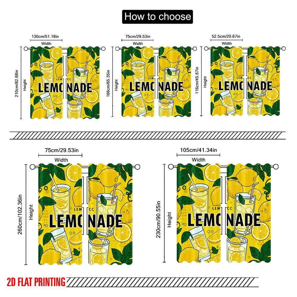 2pcs 2D Flat Printing Curtain Lemonade Summer Party Drinks 100% Polyester Fabric Without Electricity Birthday Party for Holiday